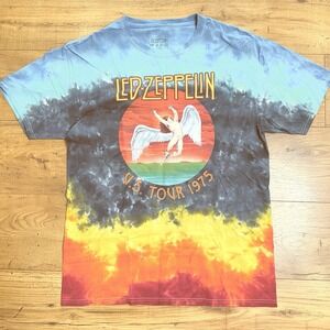 Led Zeppelin T Shirt Men's Large L US Tour 1975 Tie Dye Tee Concert Short Sleeve